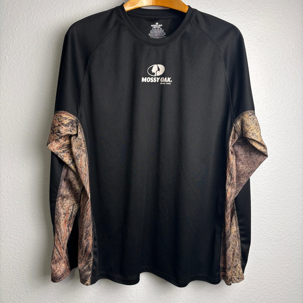 Mossy Oak Men's XL Performance Long Sleeve Shirt Black Camo Hunting Tee